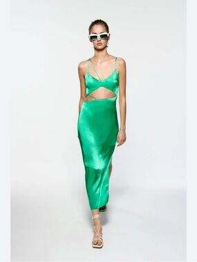 Zara Emerald Satin Cutout Slip Dress